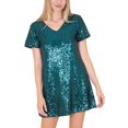 thumbnail image 3 of Robe à Paillettes pour Femmes, Manches Courtes, Aguichant, Col en V, Mini, Soirée, Boîte de Nuit, Vert, Grand, 3 of 5