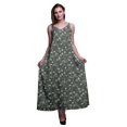 thumbnail image 1 of Bimba Rayon Leaves Printed Spaghetti Strap Sleeveless Womens Cami Maxi Slip Swing Dress-XSmall, 1 of 4