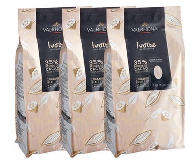 Valrhona Ivoire 35% White Chocolate Fève – Luxurious French Couverture Chocolate, Delicate Vanilla & Warm Milk Notes, 6.6 lb. Bags – Professional Pastry Chef 3/Case Bulk Master Pack