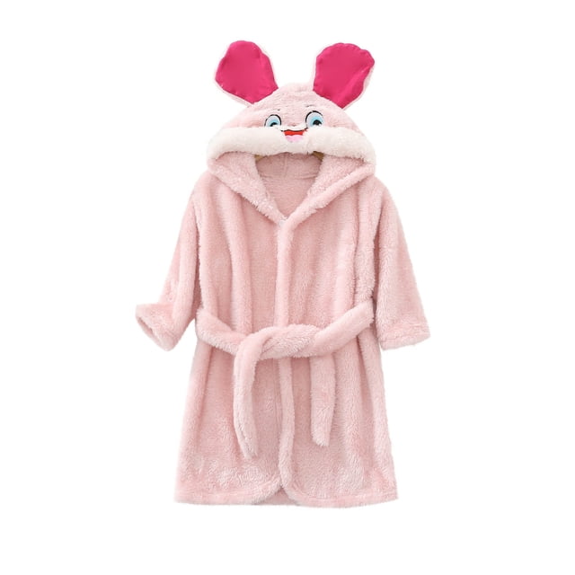 ZACPNCV Boys Fleece Robe Girls Hooded Bathrobe Toddlers Soft Fuzzy Robe for Kids Pink 12-13 Years