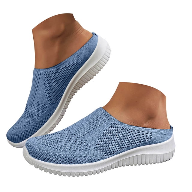 Mepaouo Womens Backless Sneakers Casual Slip on Mule Shoes Arch Support Walking Mesh Slide Sandals