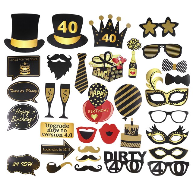 KAKOWELY Ensemble de 35 Accessoires Photo d'Anniversaire Décor Créatif pour Fête Festival Anniversaire (Motif 40 Ans), 5.63"X6.69"X0.12 Pouces