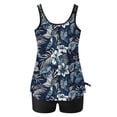 thumbnail image 3 of UPPADA 2 Piece Full Coverage Swimsuits for Women Floral Athleti Crewneck Bathing Suits High Waisted Tummy Control Modest Swimwear Comfy Tankini Top with Shorts Blue,S, 3 of 5
