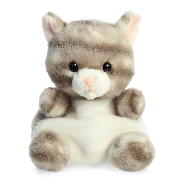 Aurora - Palm Pals - 5 Pouces Silver Kitty, un Toutou de 5 Pouces en Gris avec un Matériau en polyester Doux. Cet animal en Peluche Présente une Mignonne pose Assise avec un Ventre Blanc, un Nez Rose et des Yeux Noirs. Conçu avec des Granules de Haricot pour une Stabilité Accrue, Il Est Léger à 0,18 Livre et Convient à Tous les Âges.