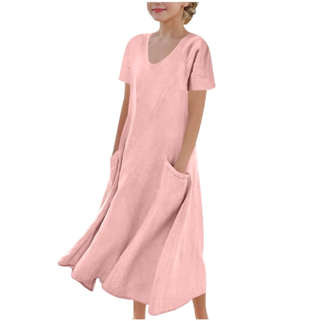 Tranfacy Robe d'Été pour Filles, Robe Maxi pour Jeunes Filles, Robe à Manches Courtes pour Fille, Robe de Princesse à la Mode et Mignonne, Robe Respirante Douce et Confortable