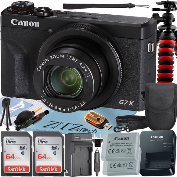 Canon PowerShot G7 X Mark III Digital Camera (Black) with 2 Pieces SanDisk 64GB Memory Card + Case + Tripod + ZeeTech Professional Bundle