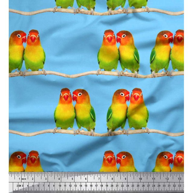 Soimoi Viscose Chiffon Fabric Branch & Colorful Parrot Bird Print Fabric by The Yard 42 Inch Wide