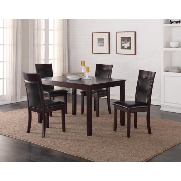 K-Living Nellie 5-Piece Solid Wood Dining Table Set, Contemporary Home Furniture, Espresso Finish