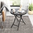 thumbnail image 1 of Costway 18" Folding Side Table Round Compact Coffee Table with Tempered Glass Tabletop Black, 1 of 10