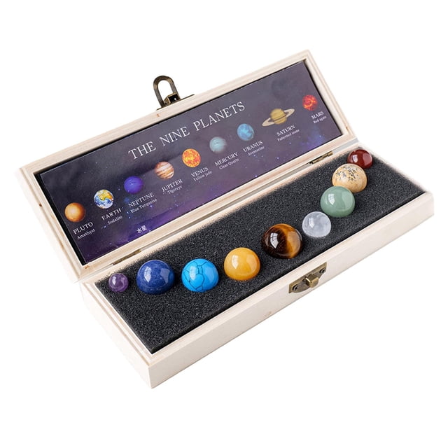 MERIGLARE 9 Pieces Handmade Natural Gemstone Solar System Model Set for Kids Men Women