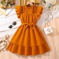 thumbnail image 2 of Coerni Girls Ruffle Fly Sleeve Princess Dress Solid Color Birthday Party Dress Square Neck High Waist Tutu Dresses, 2 of 9