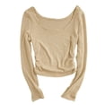 thumbnail image 3 of Fortune T-Shirt Basique pour Femmes à Encolure Dégagée, Manches Longues, Coupe Ajustée, Court, 3 of 9