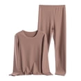 thumbnail image 3 of Women Pajama Sets O Neck Long Sleeved Plus Size Home Suit Set For Women Thin Design Solid Color Long Sleeved Pants Two Piece Set Woman Blending Pajamas, 3 of 3