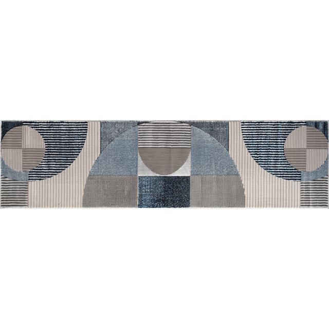 LaDole Rugs 3x5 ft Modern Premium Area Runner Rug | Geometric Small Carpet For Entry Way, Hallway, Home Office, Entrance Indoor Floor Décor | Blue Grey