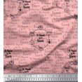 thumbnail image 1 of Soimoi Pink Poly Georgette Fabric To Travel Is To Live Text Printed Craft Fabric by the Yard 52 Inch Wide, 1 of 2
