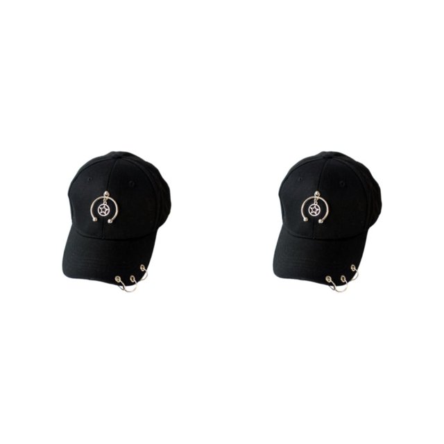 Thinsony Hip Hop Baseball Cap With Ring Decor For Stylish Look Cotton Ring Baseball Hat Fits All Head Shape Comfortable Semi-ring Black 2Set