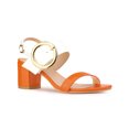 thumbnail image 1 of BLISSFUL STEP Slingback Contrast Color Chunky Heel Big Circle Buckle Heeled Sandals Orange White 7, 1 of 7