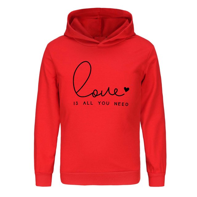PMVFHDE Chandail à Col Rond pour Enfant Garçon Fille Manches Longues Imprimés Lettres Chaud Chandail à Capuchon chandail Hauts Enfants Chandail Fille, Rouge, 3-4 Ans