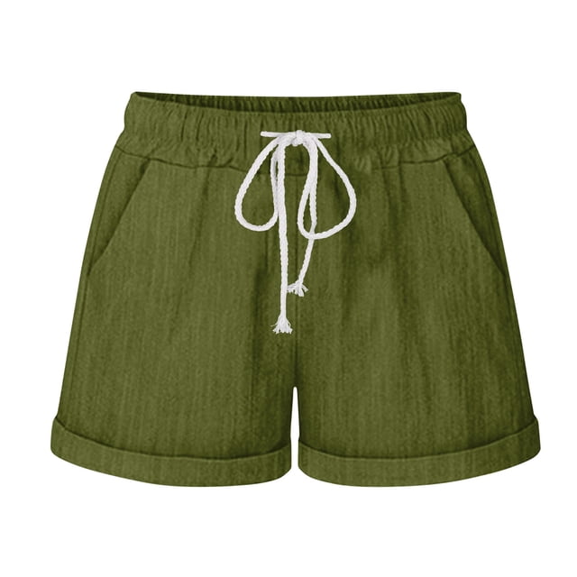 Dealovy Womens Cotton Linen Shorts Drawstring High Rise Solid Color Summer Lighjtweight Beach Shorts