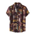 thumbnail image 1 of Unique Bargains Men's Geometric Short Sleeve Shirt Burgundy Yellow 3X-Large, 1 of 6