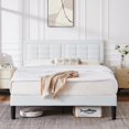 thumbnail image 1 of VECELO Queen Upholstered Platform Bed Frame with Button Tufted Adjustable Headboard, White, 1 of 7