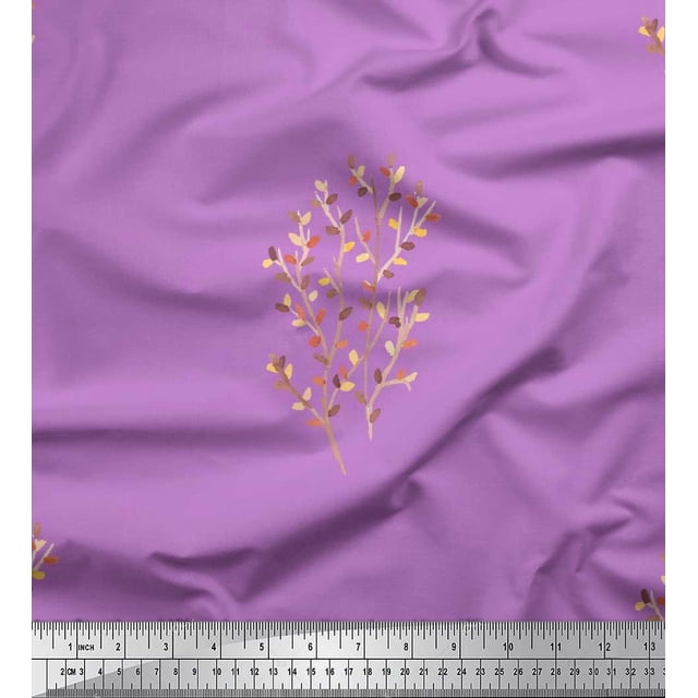 Soimoi Purple Poly Georgette Fabric Artistic Leaves Printed Fabric 1 Yard 52 Inch Wide