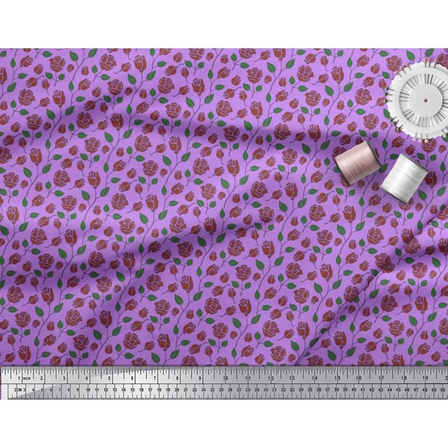 Soimoi Tissu Poly Georgette Feuilles & Roses Décor Floral Tissu Imprimé au Mètre 42 Pouces de Large