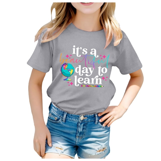 TZEWGL T-Shirts For Child Back To School Season Printed Short Sleeve Crewneck Clothes For Baby size 2-4T