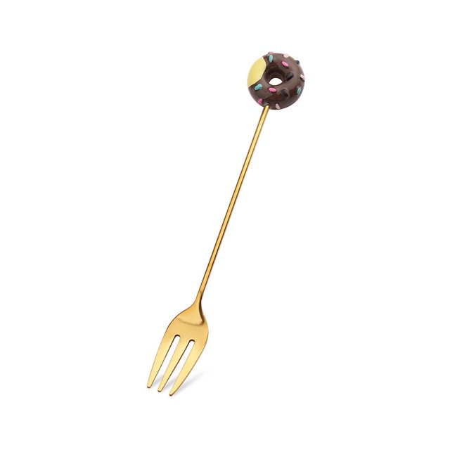 Transemion 1/2/3/5 Cartoon Adorable Restaurant Hotel Tableware Portable Washable Stainless Steel Stirring Mixing Dinnerware Cake Flatware Donut Fork Coffee 1 Pc