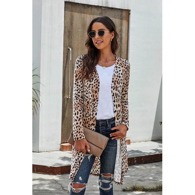 AAMILIFE Mode pour Femmes 2033 Cardigan en Tricot Douillet à devant Ouvert à Manches Longues Long