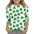 thumbnail image 1 of Tauxra Chandail de la Saint-Patrick pour Adultes, Chandail à Col Rond Imprimé à Manches 3/4, T-Shirt Décontracté à Manches Longues avec Graphique de Trèfle pour Activités Festives, 1 of 6