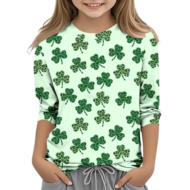 Tauxra Chandail de la Saint-Patrick pour Adultes, Chandail à Col Rond Imprimé à Manches 3/4, T-Shirt Décontracté à Manches Longues avec Graphique de Trèfle pour Activités Festives