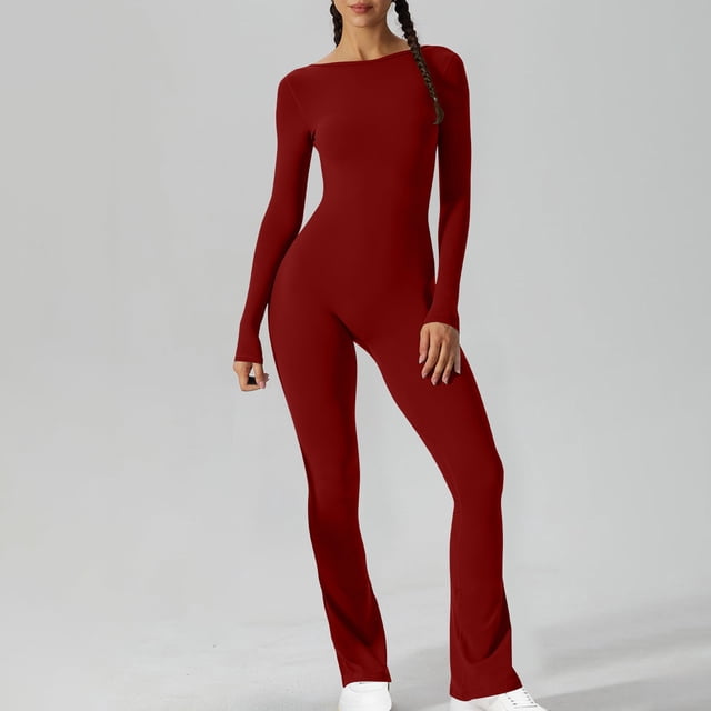 LSLJS Spring and Fall Tight Waistband Sleeveless Neck Long Jumpsuit