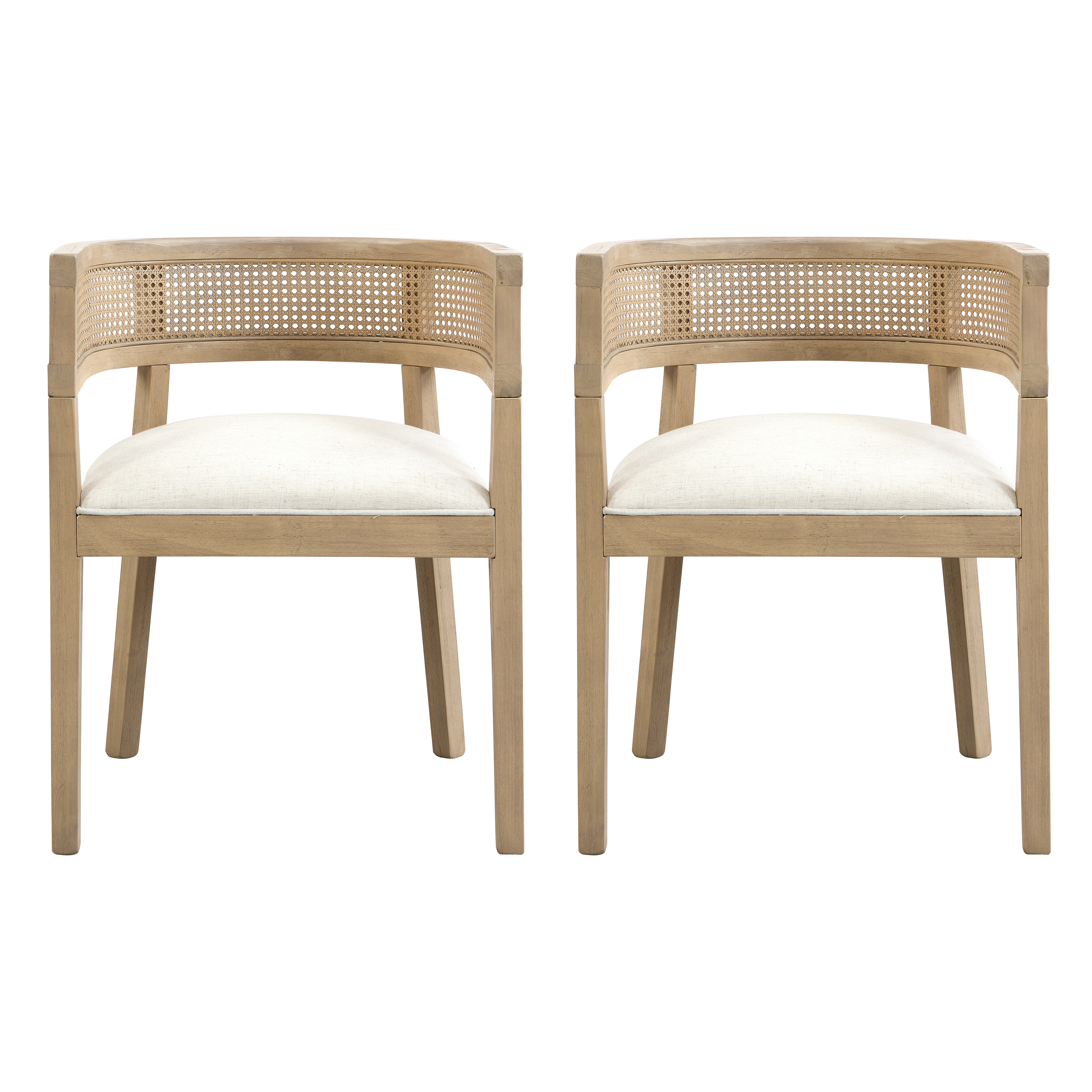 Ensemble de 2 chaises de salle à manger Noble House, dossier rond en rotin, beige et naturel Frêne