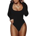 thumbnail image 1 of ORUYROP Women's Square Neck Long Sleeve T-shirt Basic Bodysuit Jumpsuits, 1 of 5