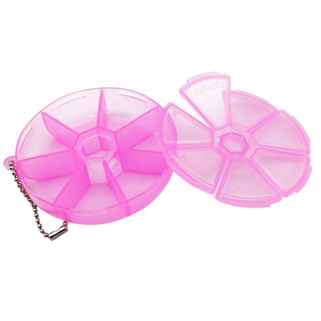 Shisuyan Round 7 Days Pill Box Organizer for Medicine Travel Pill Case Container Weekly Holder (Pink)