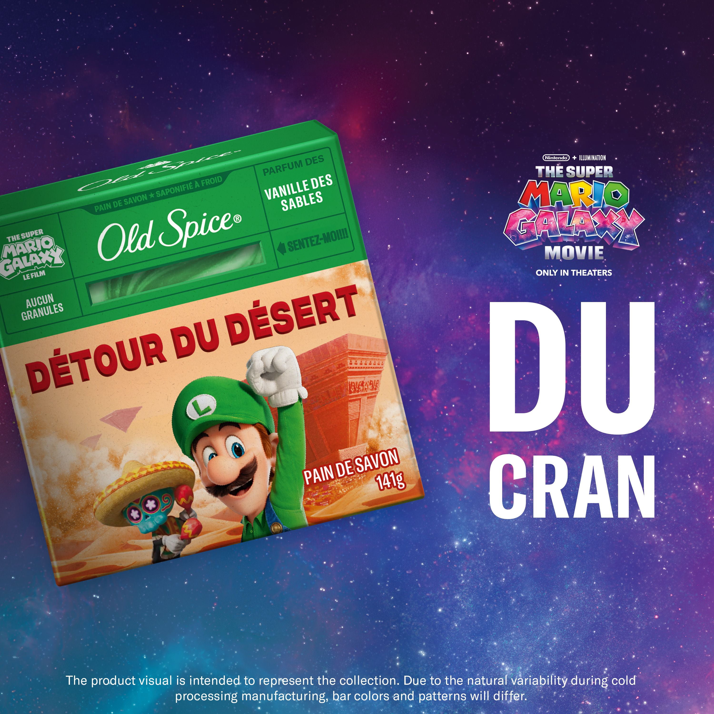 Pain de savon Old Spice saponifié à froid pour hommes, Détour du désert, parfum de vanille des sables, Old Spice x The Super Mario Galaxy Movie, aucun granule, 141 g