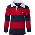 thumbnail image 1 of Sportoli Boys 100 Cotton Wide Striped Long Sleeve Polo Rugby Shirt, 1 of 3