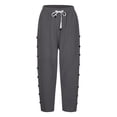 thumbnail image 4 of Womens Casual Pants Elastic Waist Solid Color Loose Side Button Decoration Versatile Capris Dark Gray L, 4 of 5