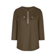 thumbnail image 4 of Timegard Hauts pour Femmes Col en V Fermeture Éclair Manches 3/4 Blouse Confortable Automne Tunique Décontractée pour Leggings, 4 of 9