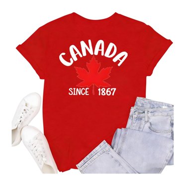 DGMIOCS Canada T-Shirts de la Fête du pour Femmes T-Shirt Feuille d'Érable Canadienne Rouge G