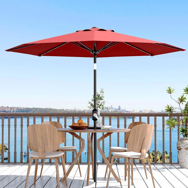 10ft Patio Umbrella with Crank Lift & Push Button Tilt, Sturdy 8-Rib Outdoor Table Umbrella for Yard, Deck, Pool