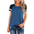 thumbnail image 1 of Nouveau Col Ras du Cou T-Shirt Manches Courtes Top Casual Couleur Bloc Blouse Femmes, 1 of 2