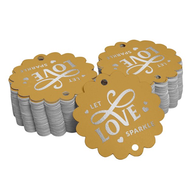 Inkdotpot Pack Of 50 Real Silver Foil Paper Tags Let Love Sparkle Wedding Favor Hang Tags