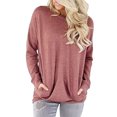 thumbnail image 3 of Mode Femme T-Shirt à Manches Longues Col Rond Été Poche Solide Blouse Ample, Été Grande Taille Hauts Amples pour Femmes en Solde, 3 of 6