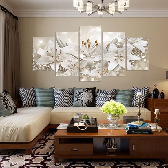 ZZkhGO Canvas Wall Art Painting, 5 Piece Fashion Flower Prints, Modern Home Decor Artwork for Living Room Bedroom Cafe