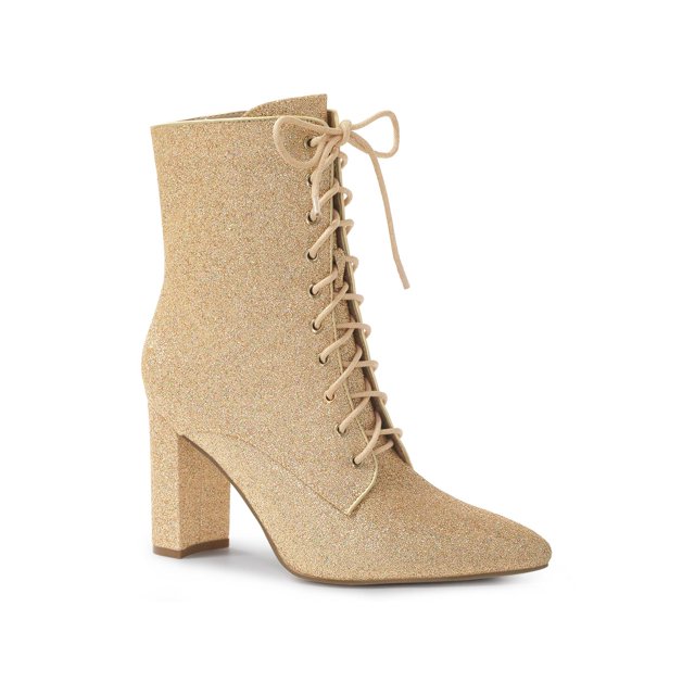 Unique Bargains Bottines à Paillettes à Talon Bloc à Bout Pointu pour Femmes