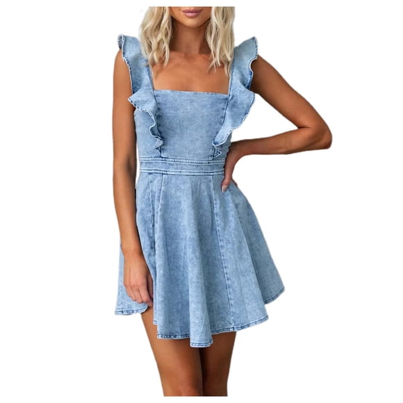 WILLBEST Boho Dresses for Women Trendy Summer Denim Dress for Women Casual Flowy Sleeve Open Back Jean Outfit Ideal for Outdoor Events and Everyday Fashion