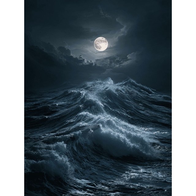 Qisvanset Moonlit Sea Wave Canvas Print 12x16 Inch Coastal Hotel Decor