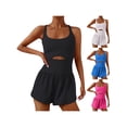 thumbnail image 4 of Kmbangi Women's Solid Color Cami Playsuits Sleeveless Sports Short Jumpsuits Summer Cross Backless Romper Tracksuits, 4 of 4